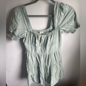 Altar'd State Ruffle Green Tiered Summer Dress Poof Sleeves Large (J)